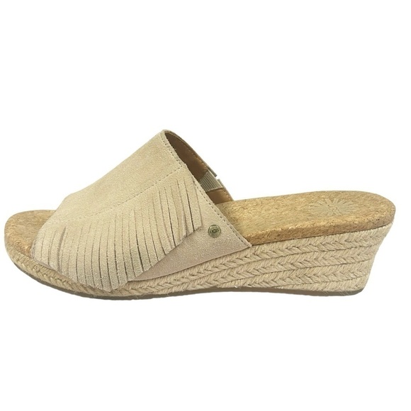 UGG Sandals Western Womens Size 8.5 Dane Espadrille Wedge Shoes Suede Fringe Tan - Picture 1 of 8